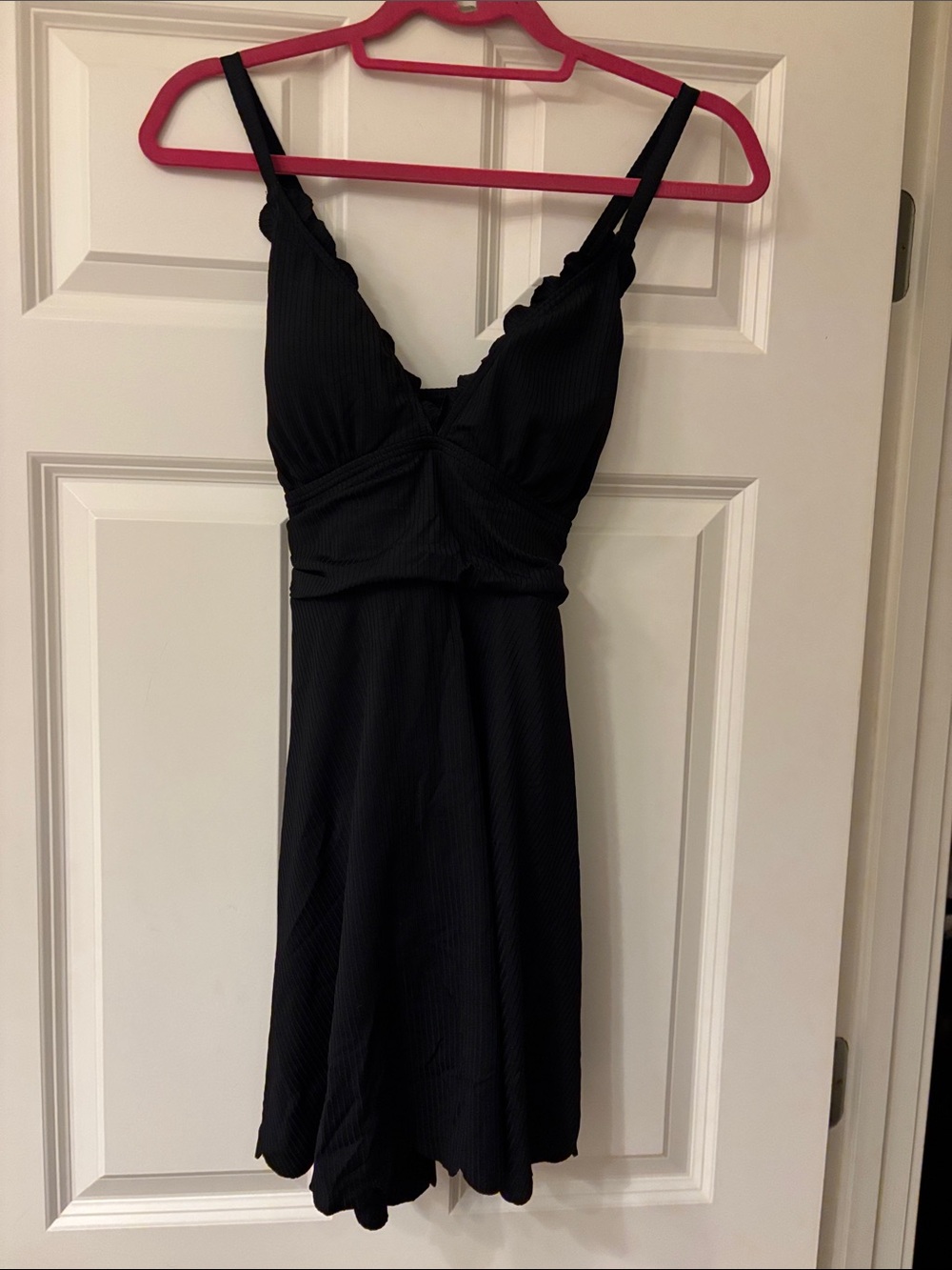 Black Ribbed V-Neck Swimdress